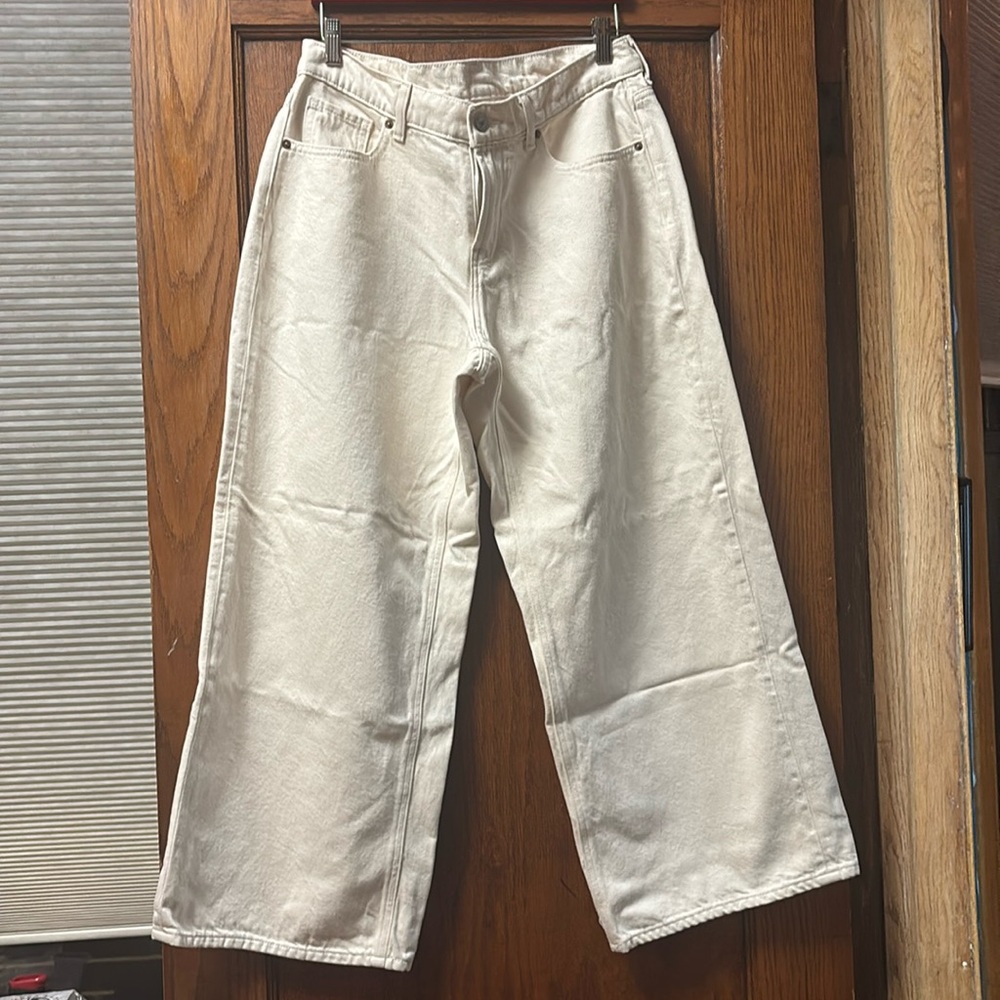 Women’s Old Navy Mid Rise Baggy Wide Leg Cream Jeans 12 Petite